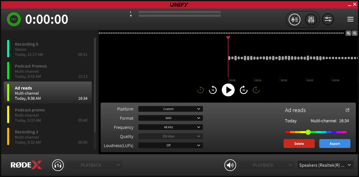 UNIFY recording window